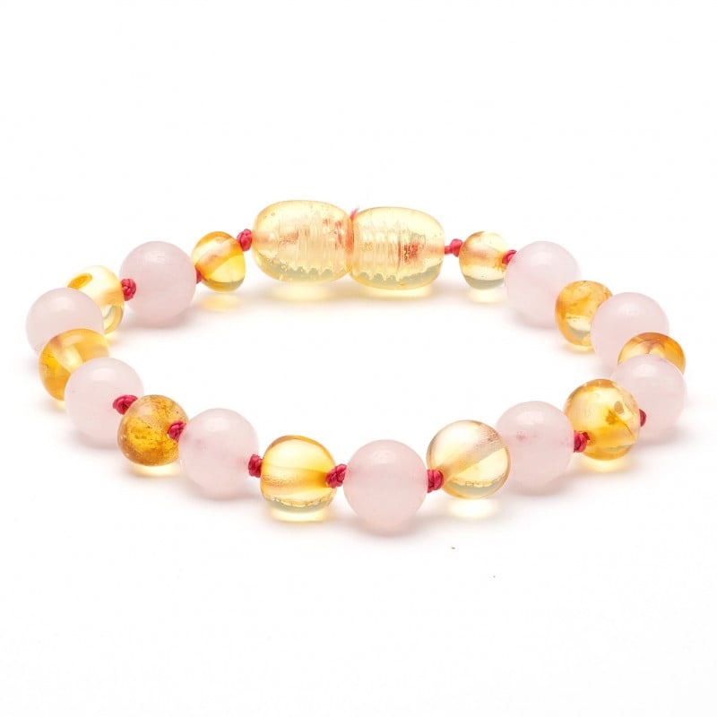 Pulseira Âmbar Báltico Teen Original Limão + Quartzo Rosa
