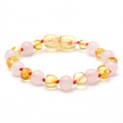 Pulseira Âmbar Báltico Teen Original Limão + Quartzo Rosa